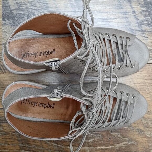 Jeffrey Campbell Women's Covets Gray Lace up Zip Heeled Block Sandals Size 7 US - Picture 3 of 7